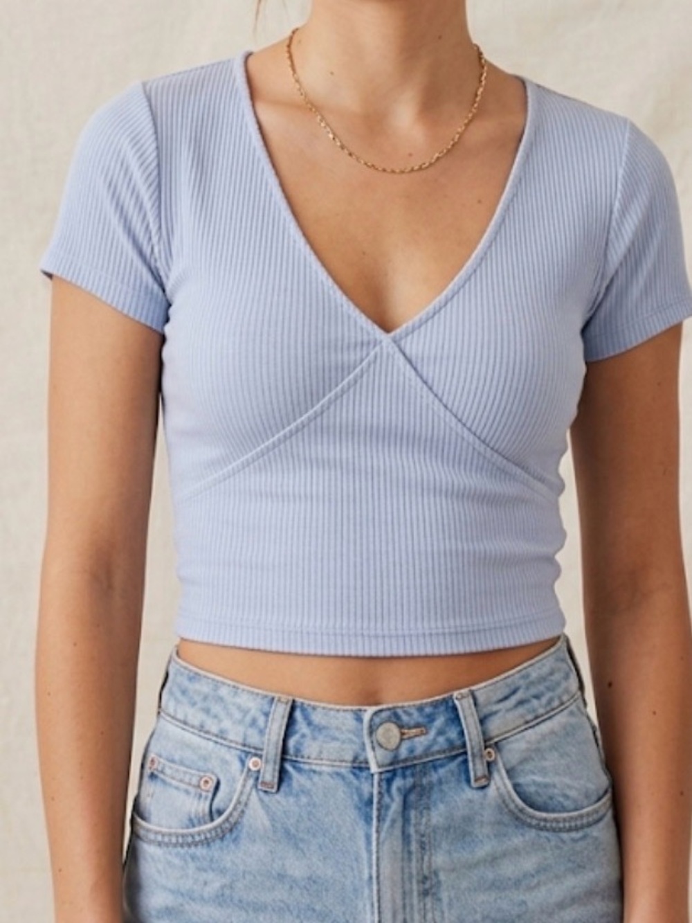 PacSun Light Blue Ribbed V-Neck Crop Top